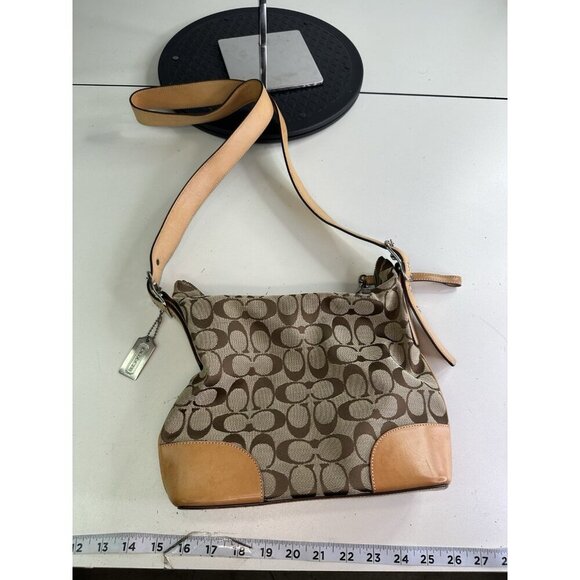 Coach Signature Y2k Shoulder Crossbody Zip Bag 6347 Tan Leather Purse - Picture 3 of 6